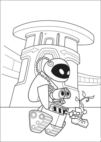 Eva Wall E And Plant  Coloring Page